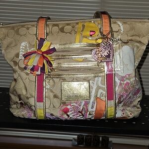 Coach Poppy Tan and Orange Shoulder Bag with Signature Style